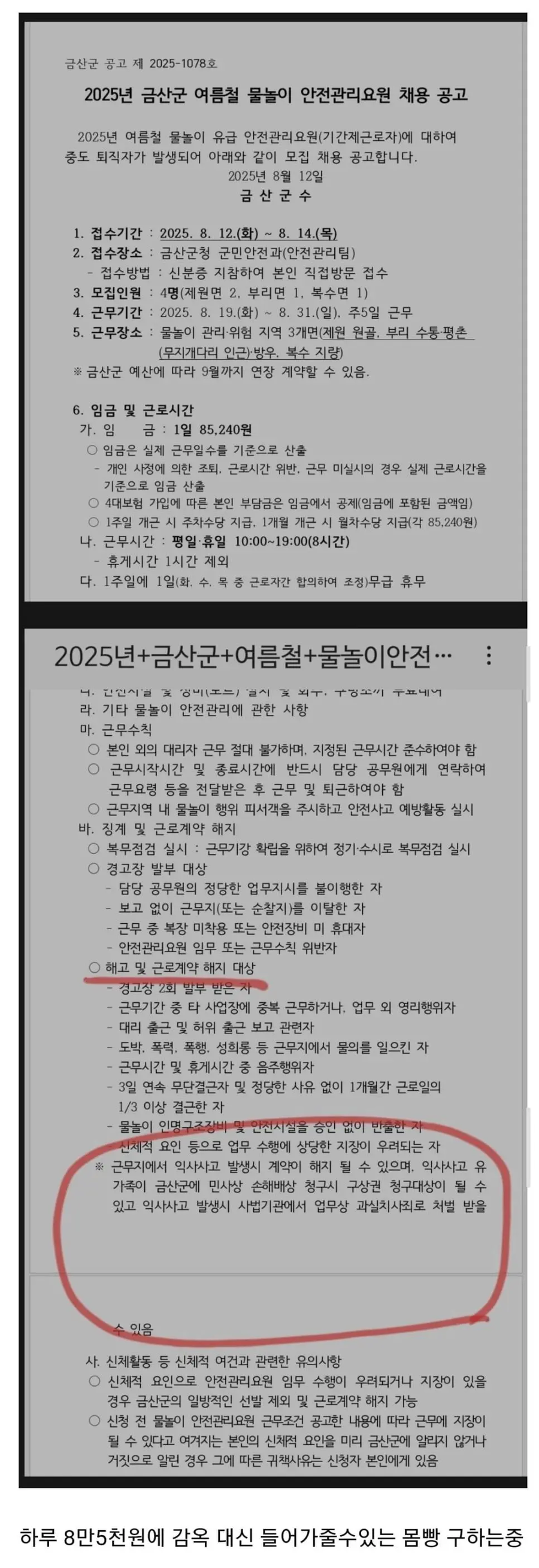2025년 금산군 여름철 물놀이 안전관리요원 채용공고_1.webp