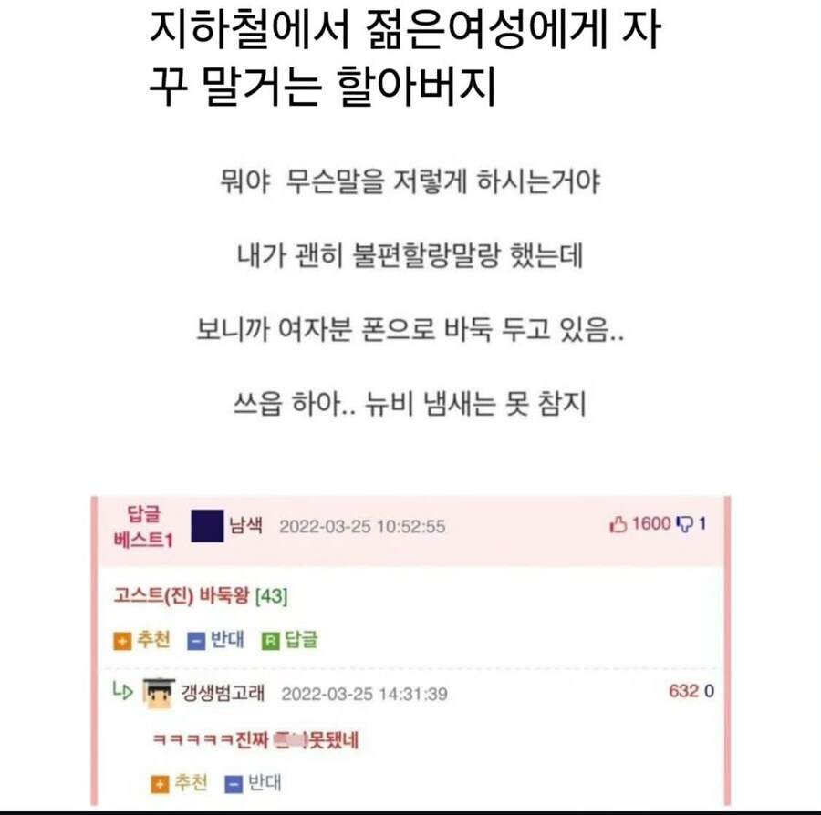 지하철에서 젊은 여자 붙잡고 훈수두는 할아버지_1.jpg