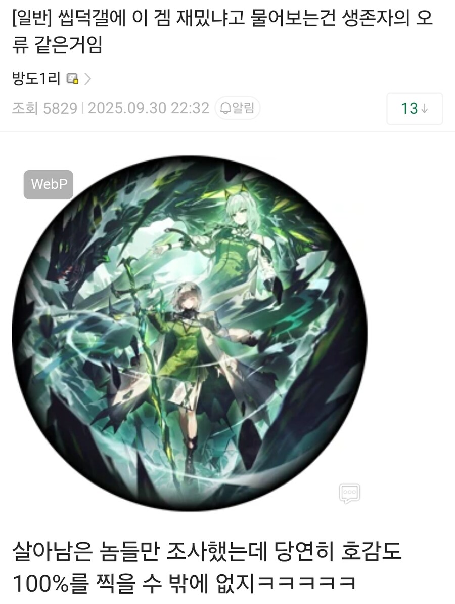 씹덕갤에 이 겜 재밌냐고 물어보는건 생존자 편향의 오류같은거임.jpg_1.jpg