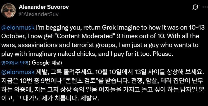 그록에 검열이 생긴 후 머스크에게 애원하는 어느 유저_1.png