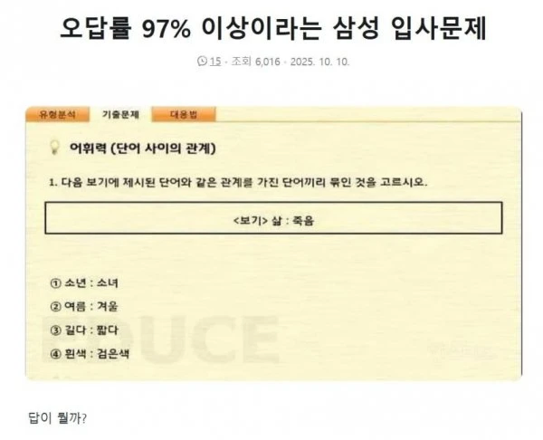 오답률이 97% 이상이라는 삼성 입사문제_1.webp