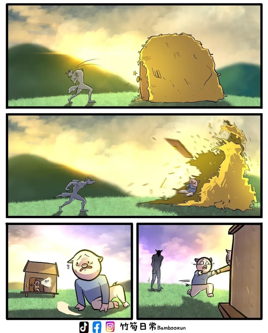 늑대는 돼지들의 집을 부수기 시작했어요_2.webp