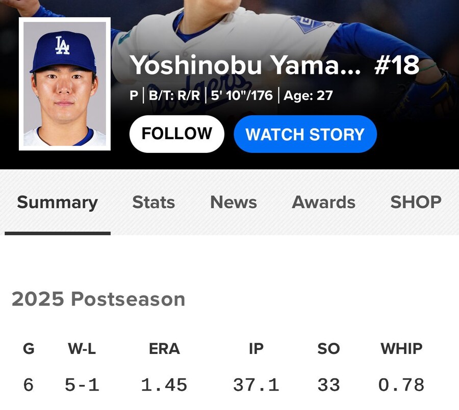 다저스에 강림한 야구의 신, 야마모토 포스트시즌 최종 성적_1.jpg
