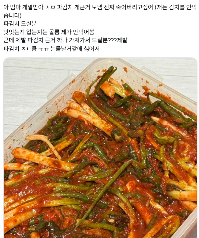 김치 안 먹는데 멋대로 엄마가 파김치를 보냈다.twitter_1.png