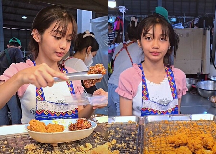블랙핑크 리사 닮았다는 태국 시장에서 치킨 파는 소녀...jpg_1.jpg