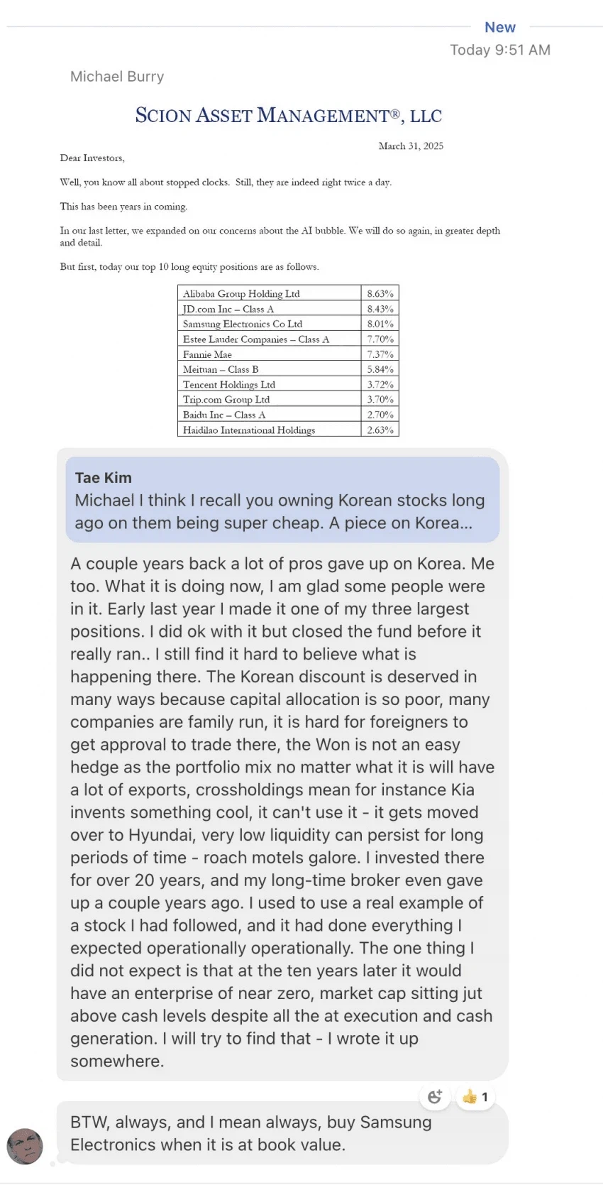 빅쇼트로 유명한 마이클 버리의 1년전 삼성전자 평가_2.webp