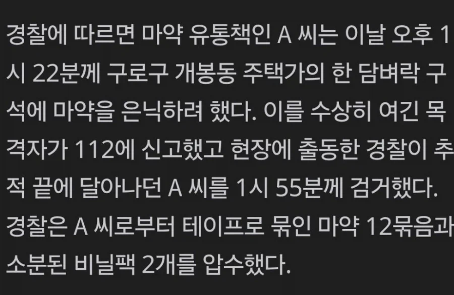 구로구 담벼락에 ㅁㅇ 슬쩍 20대 중국인 유통책 체포_1.webp