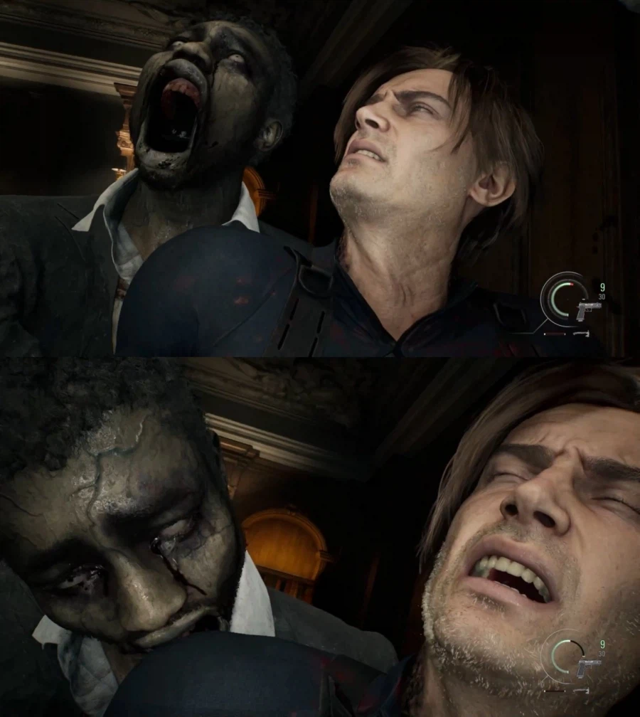 약혐) 좀비에게 물릴때의 표정이 묘하다는 바하9의 레온.jpg_3.webp