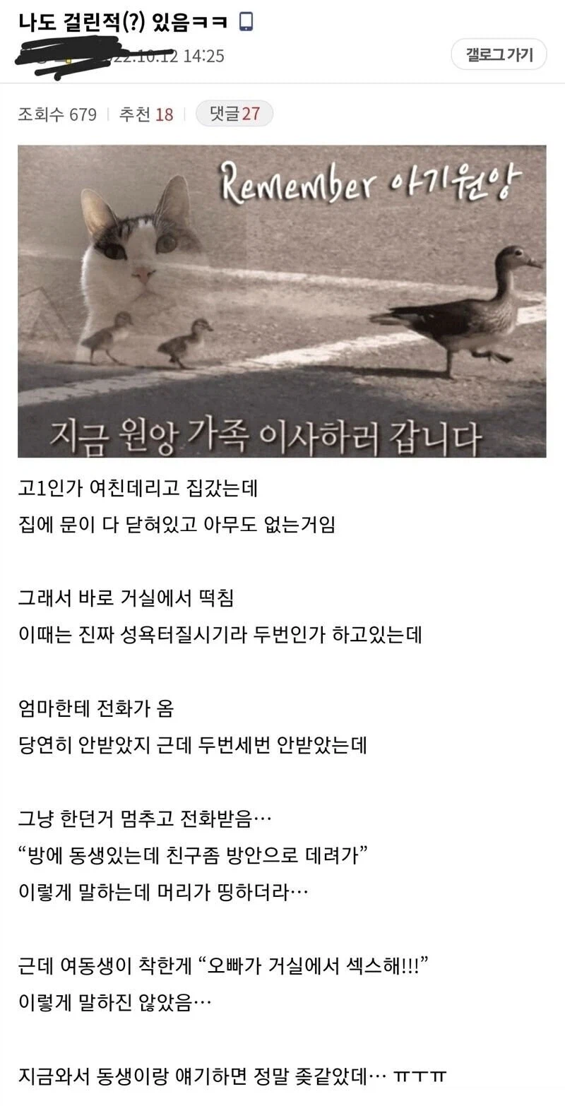 고딩때 ㅅㅅ하다 여동생 한테 걸림_1.webp
