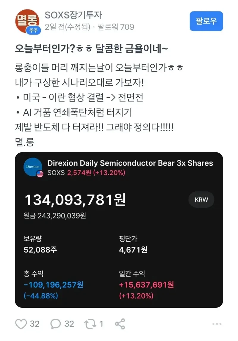 미국 이란 전쟁과 반도체 주식 폭락에 건 야수의 심장_2.webp