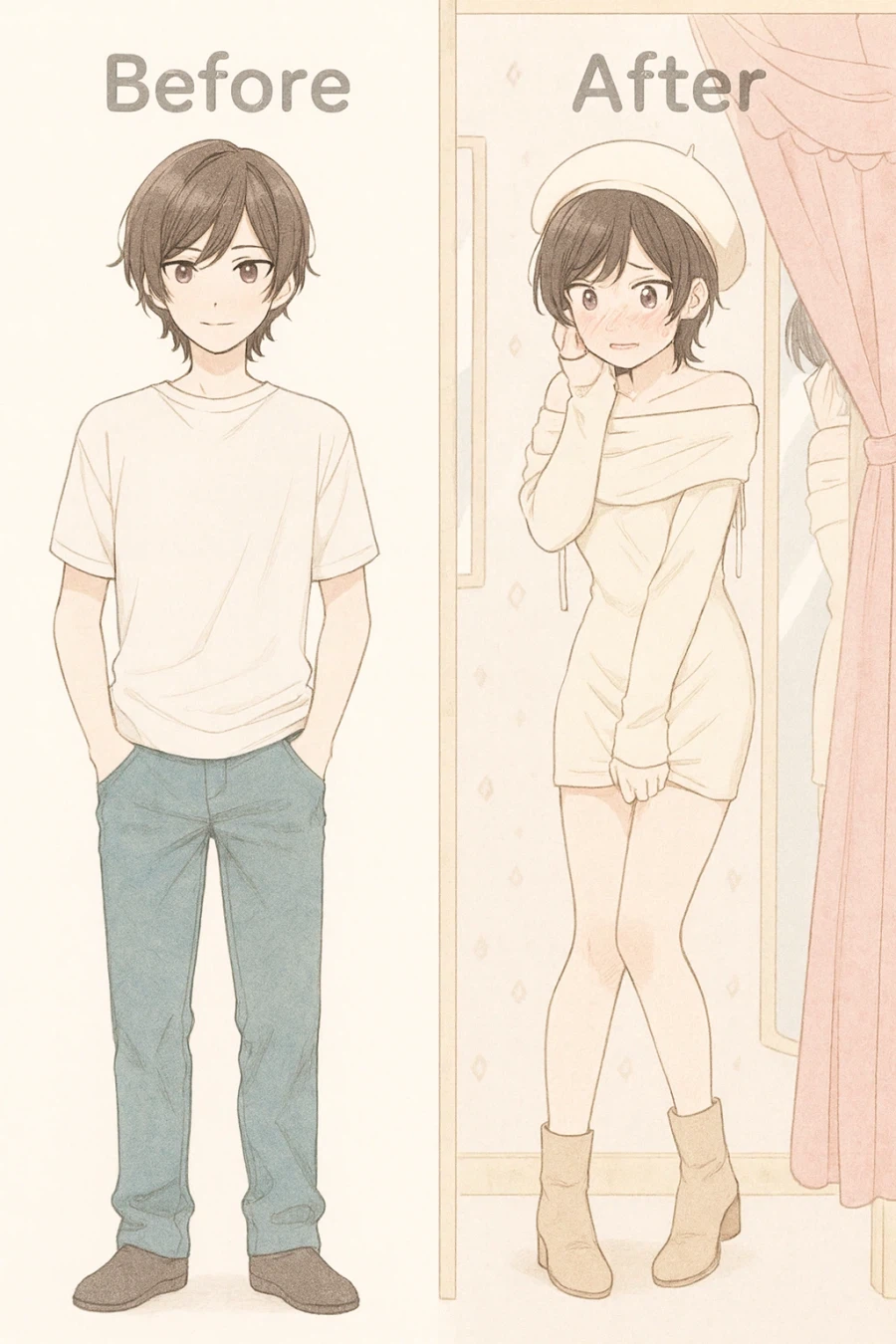 AI) 여장을 하면 자연스럽게 포즈도 여성스럽게 변하는 남자들_3.webp