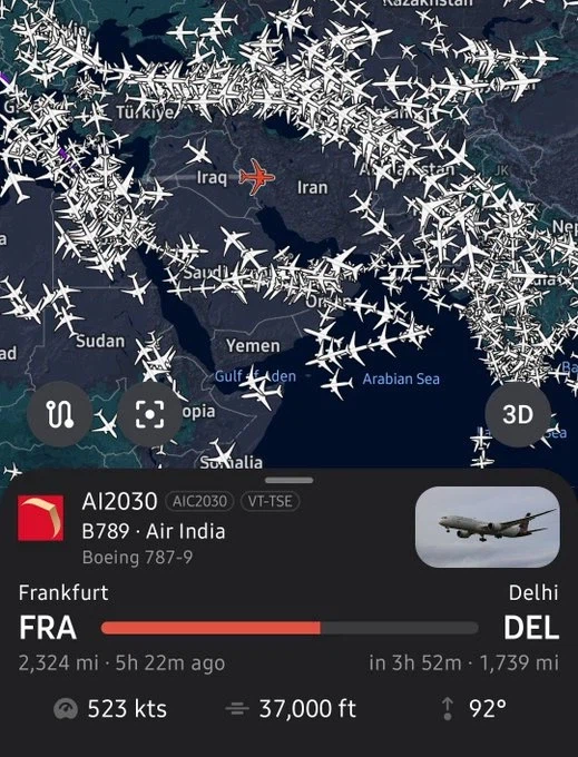 이란 이라크 상공을 가로지르는 단 하나의 민간기_1.webp