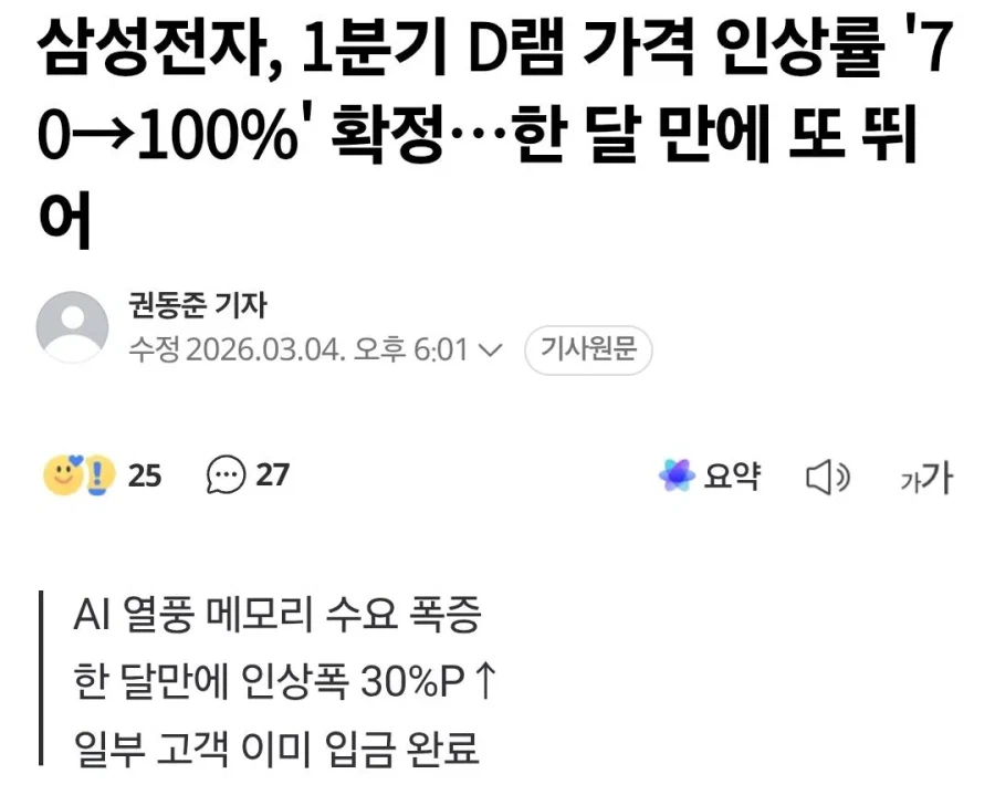 삼성, D램가격 70%인상 취소_1.webp