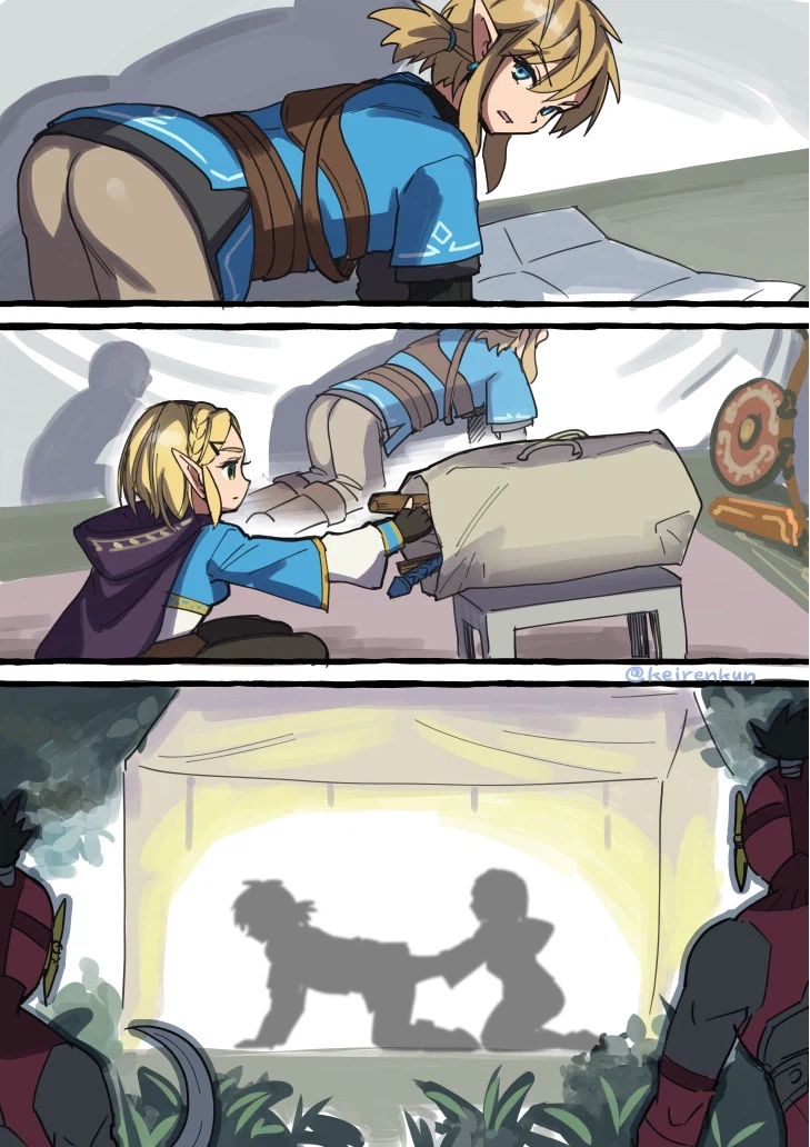 젤다. 텐트 치고 경계준비 하는 링크와 젤다_1.webp