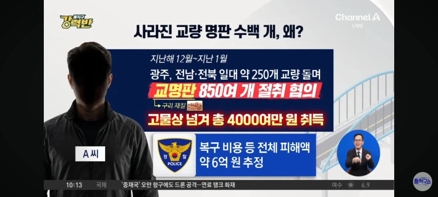 구리값 뛰자 교량 이름판 850여 개 훔친 40대 검거_1.webp