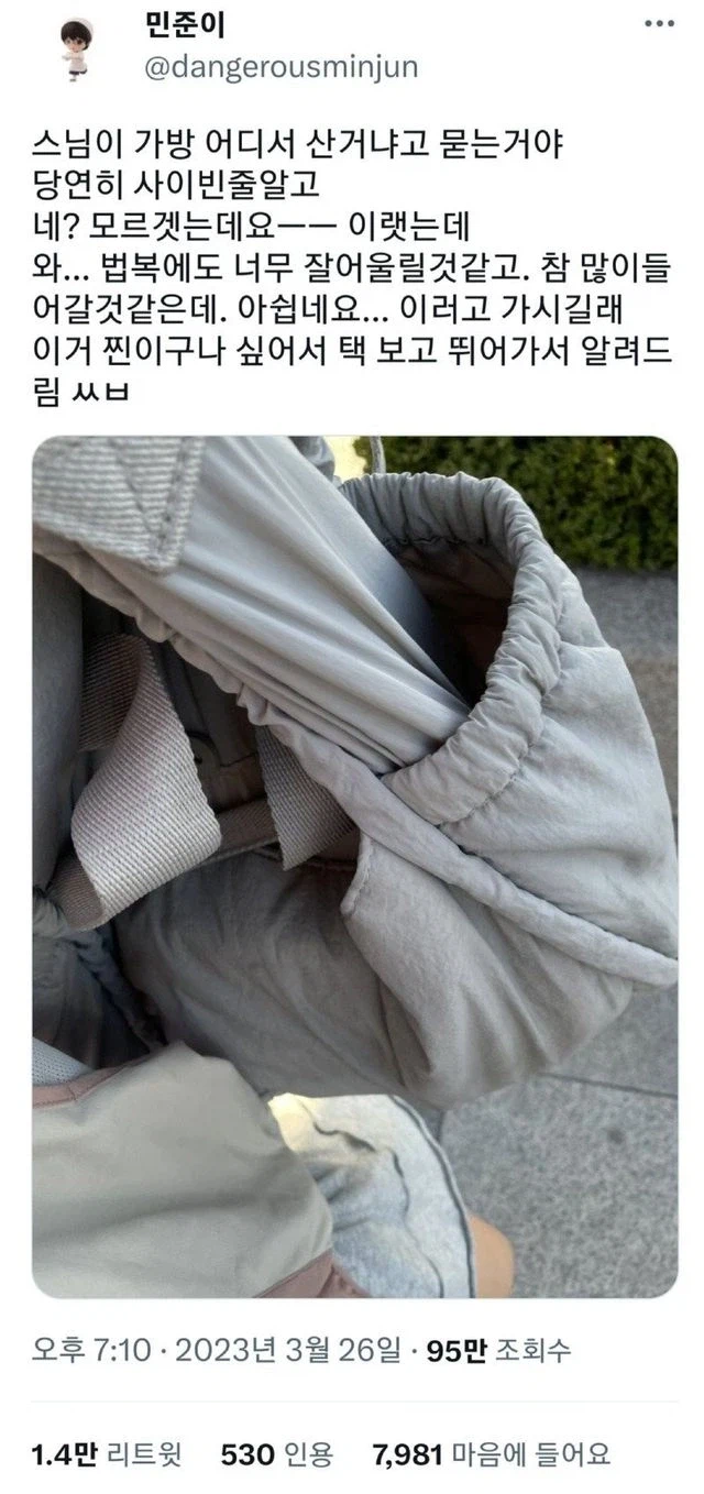 길가다가 가방 어디서 샀냐고 묻는 스님을 사이비로 오해함.jpg_1.webp