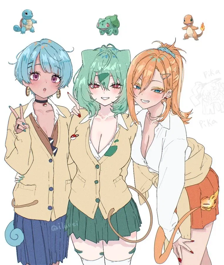 포코피아)결국 나와버린 1세대 스타팅 전원 갸루화 팬아트_1.webp