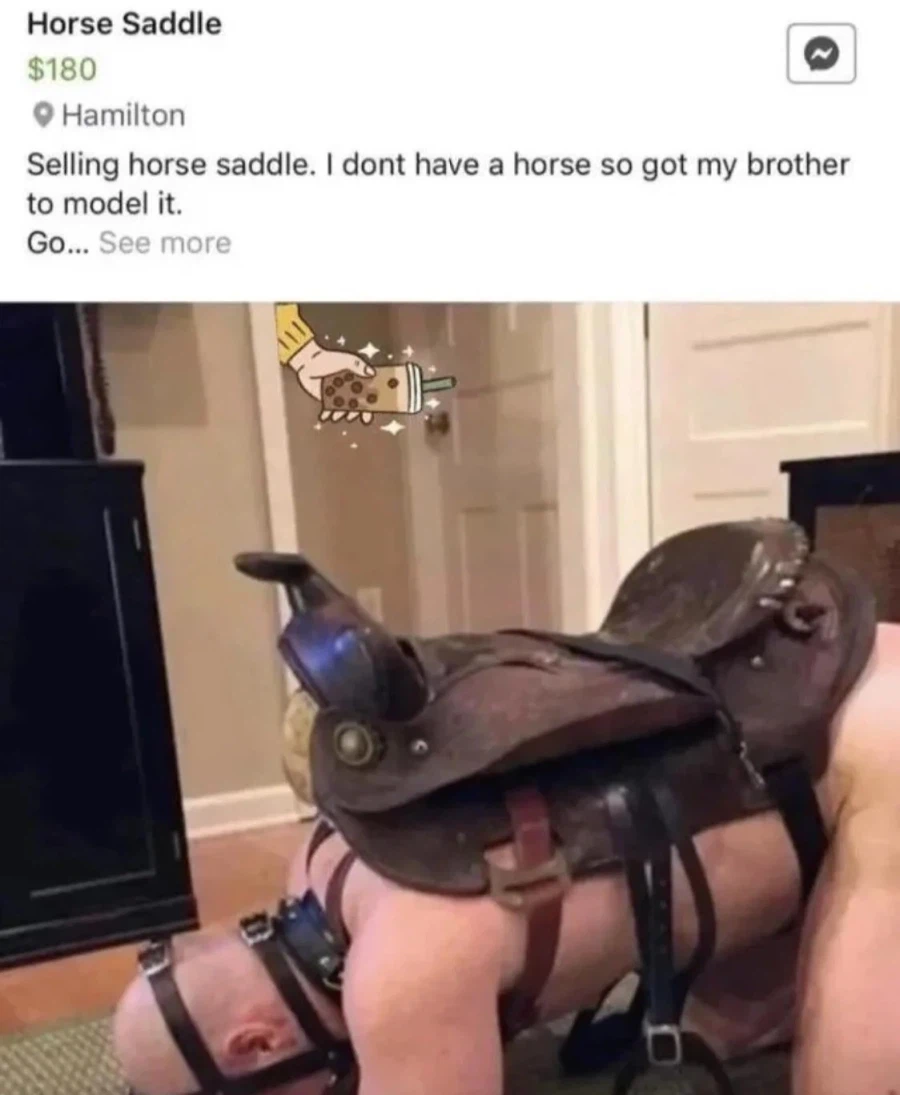 말 안장 중고 팜! 말이 없어서 동생을 모델 시킴_1.webp