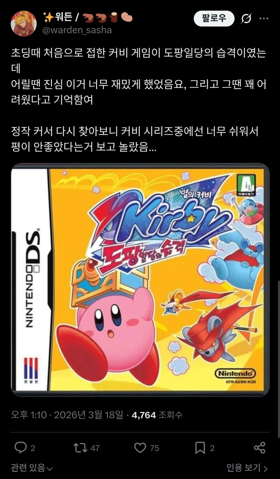 닌텐도 DS로 커비를 처음 접한 사람 특징.twit_1.webp