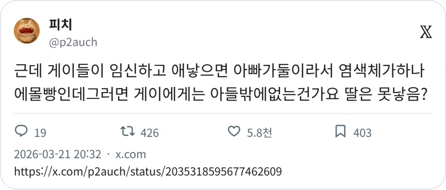 게이는 아빠가 둘이니까 임신하면 염색체가 하나로 몰빵이겠네_1.webp