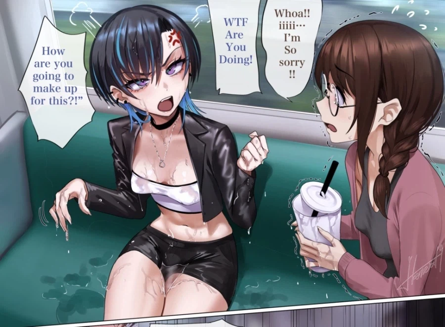 음료수에 젖어버려서 화가 난 누나_1.webp