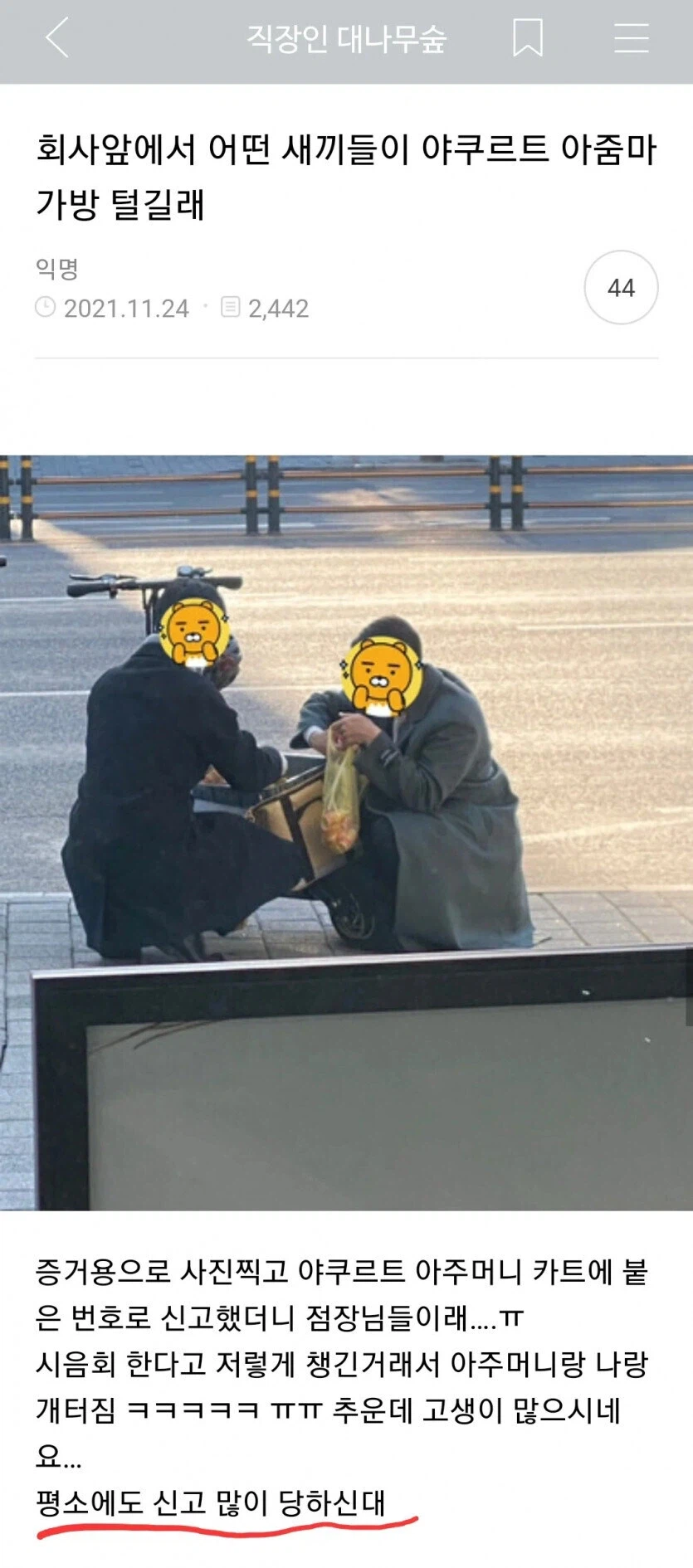 왠 도둑 새1끼들이 야쿠르트 아줌마 가방턴다!!!!.jpg_1.webp