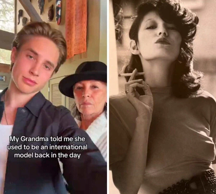 왕년에 모델이었던 할머니와 촬영한 손자_3.webp