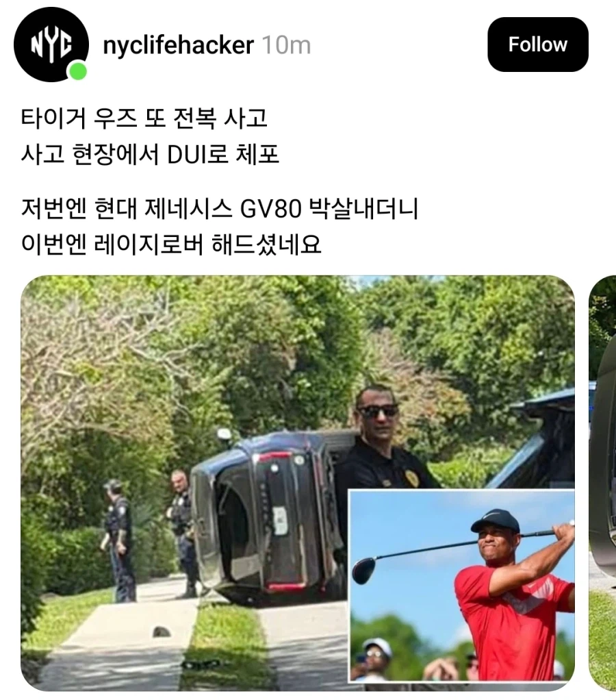 타이거 우즈, 또 차량 전복‥