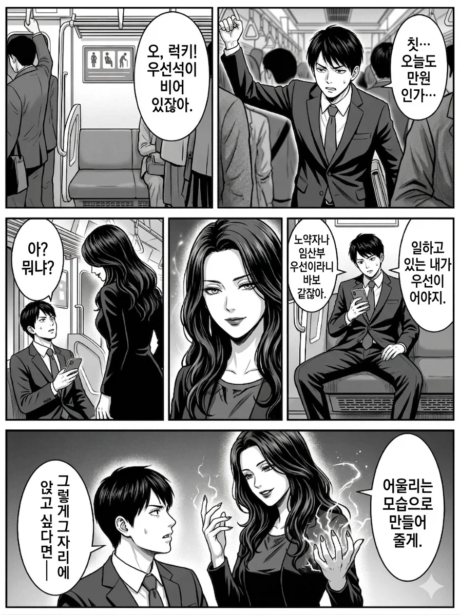 AI) 만원전철 임산부석에 앉은 대가로 TS당한 샐러리맨_1.webp