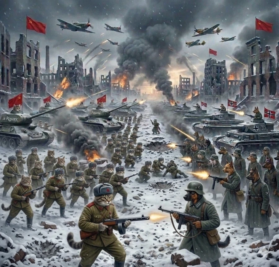 AI] 소련냥 VS 독일개 짤생성..._1.webp