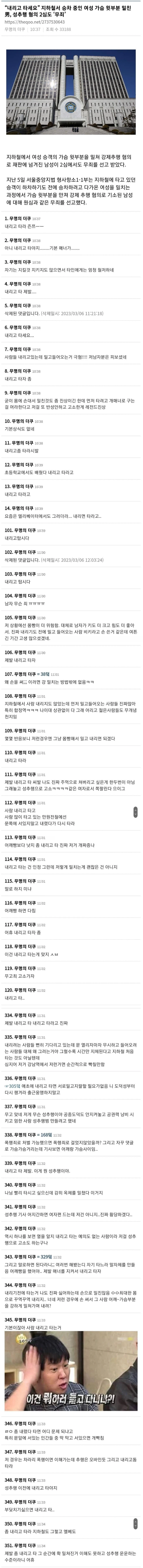 지하철 여성 밀친 남성 성추행 무죄 여초 반응_1.webp