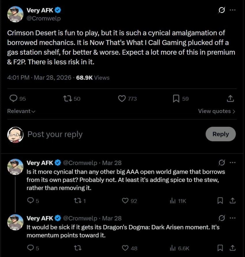 라리안 스튜디오 퍼블리싱 디렉터의 붉은사막 평가_1.webp