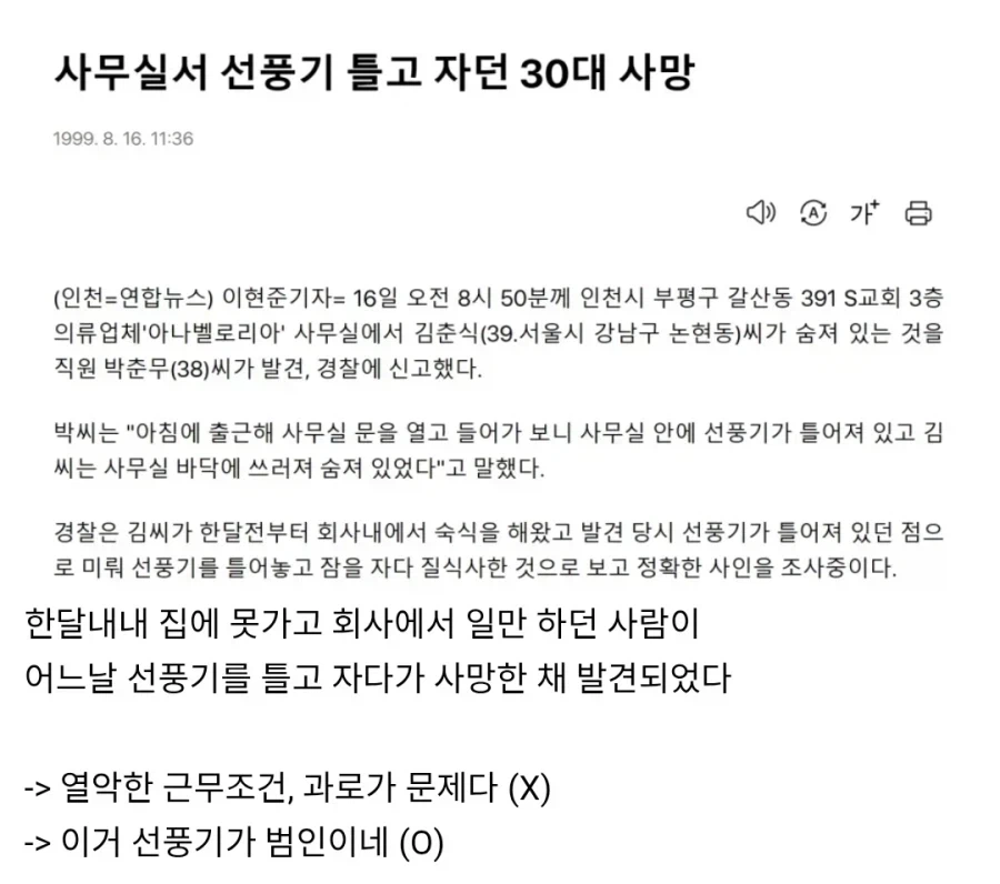 선풍기 켜놓고 자다가 죽었다는 옛날 기사_1.webp