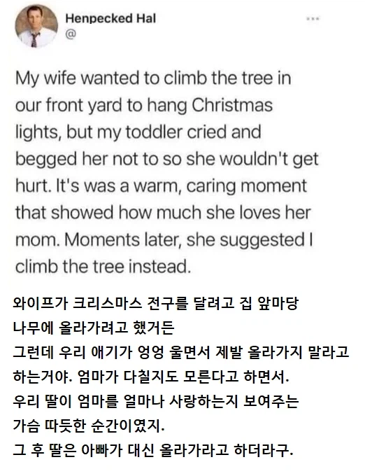 와이프가 나무에 오르려고 하자 딸이 엉엉 울었어._1.webp