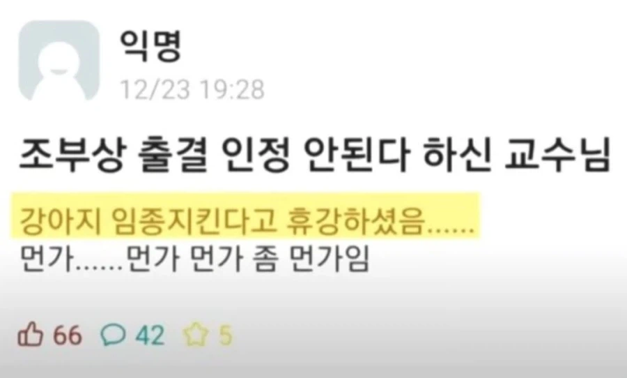조부상 출결 인정 안된다 하신 교수님.jpg_1.webp