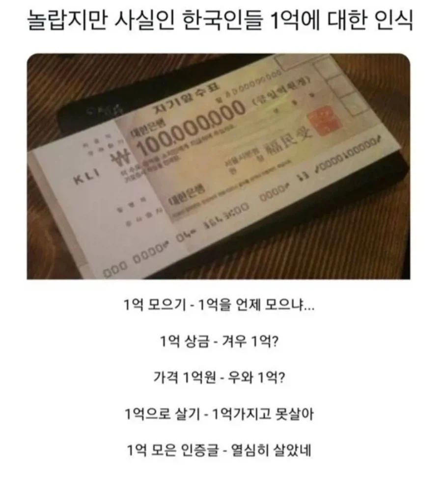 놀랍지만 사실인 한국인들 1억에 대한 인식_1.webp