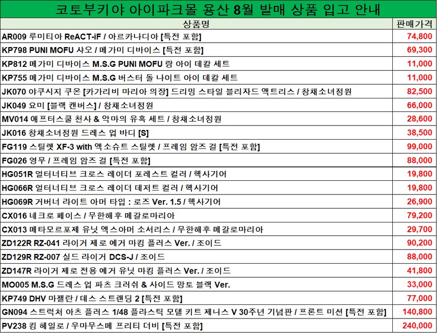 코토 한국 아이파크몰 용산. 9월 6일 입고 상품 안내_1.png