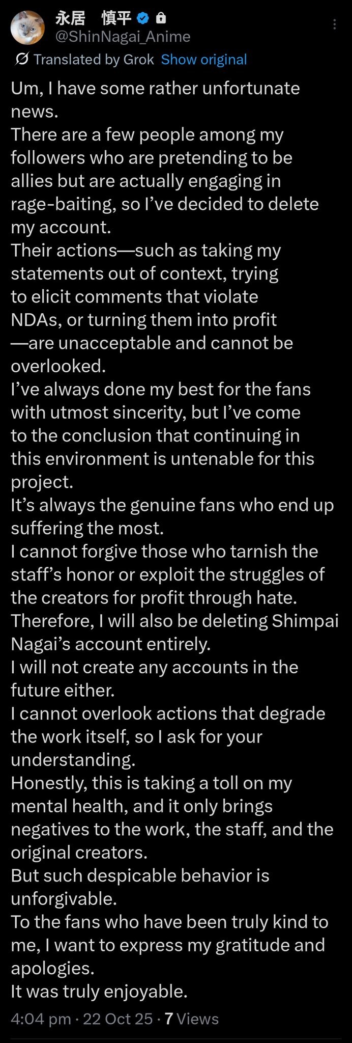 원펀맨 3기 감독, 지속적인 괴롭힘으로 계정삭제_1.jpg