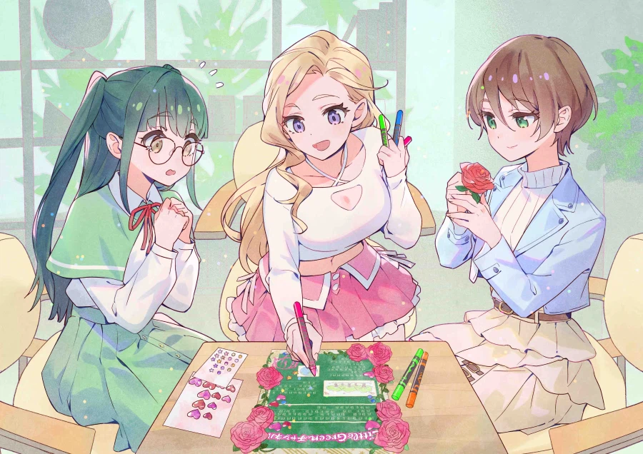 「러브라이브! 블루버드」이키즈라이부! 일상 동영상「팍팍 포스터 제작 중」일러스트_1.webp