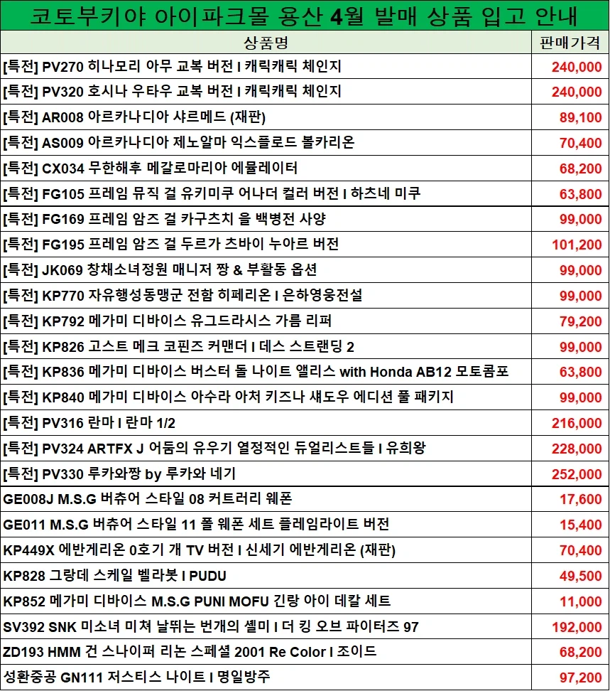 코토부키야, 굿스마일. 한국 아이파크몰 용산. 5월 2일 입고 상품 안내_1.webp