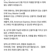 토라노아나 VISA, 미스터카드 결제 중단