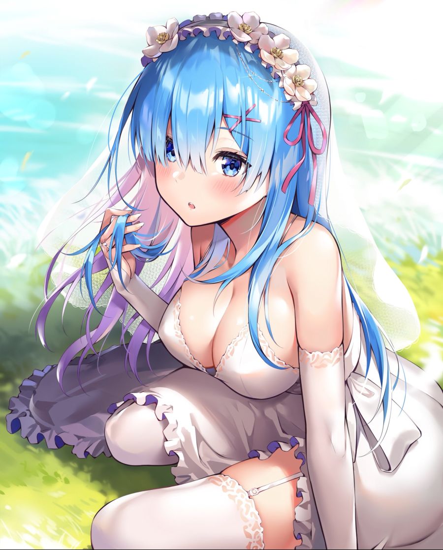 yande.re 544973 ale_nqki cleavage dress duplicate no_bra re_zero_kara_hajimeru_isekai_seikatsu rem_(re_zero) stockings thighhighs wedding_dress.jpg