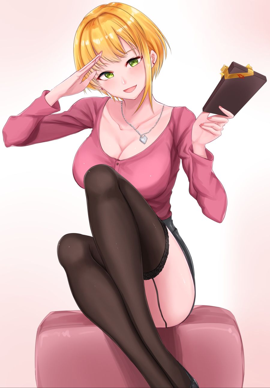 yande.re 610077 chuckni1 cleavage miyamoto_frederica stockings the_idolm@ster the_idolm@ster_cinderella_girls thighhighs valentine.jpg