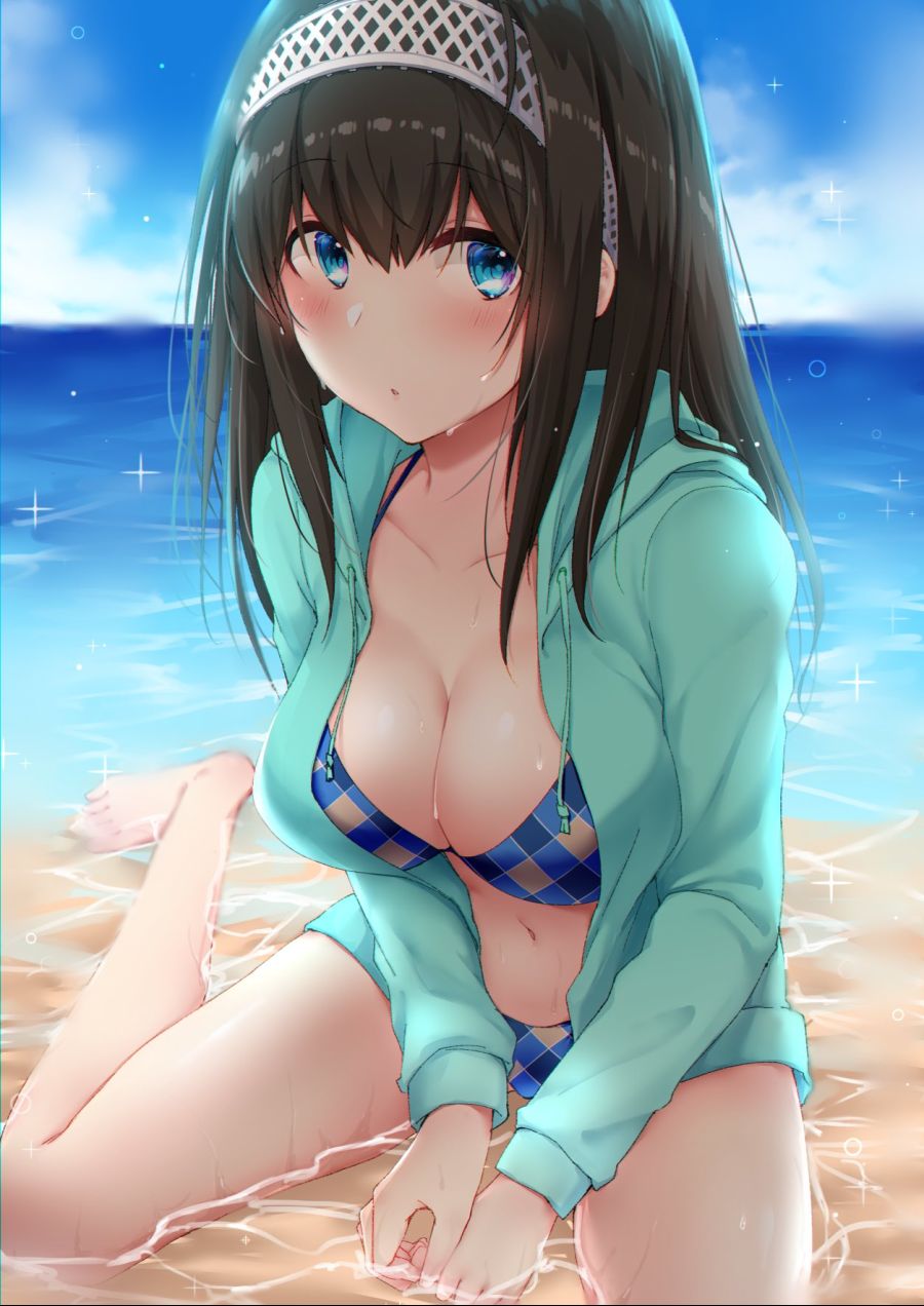 yande.re 647988 bikini cleavage kyuunosuke_(lactis09) open_shirt sagisawa_fumika swimsuits the_idolm@ster the_idolm@ster_cinderella_girls wet.jpg