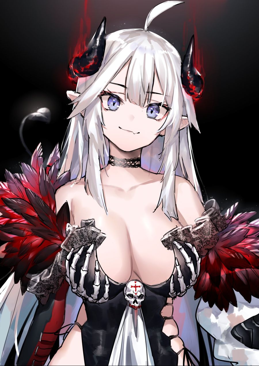 yande.re 695515 cleavage horns neon_beat no_bra pointy_ears tail.jpg