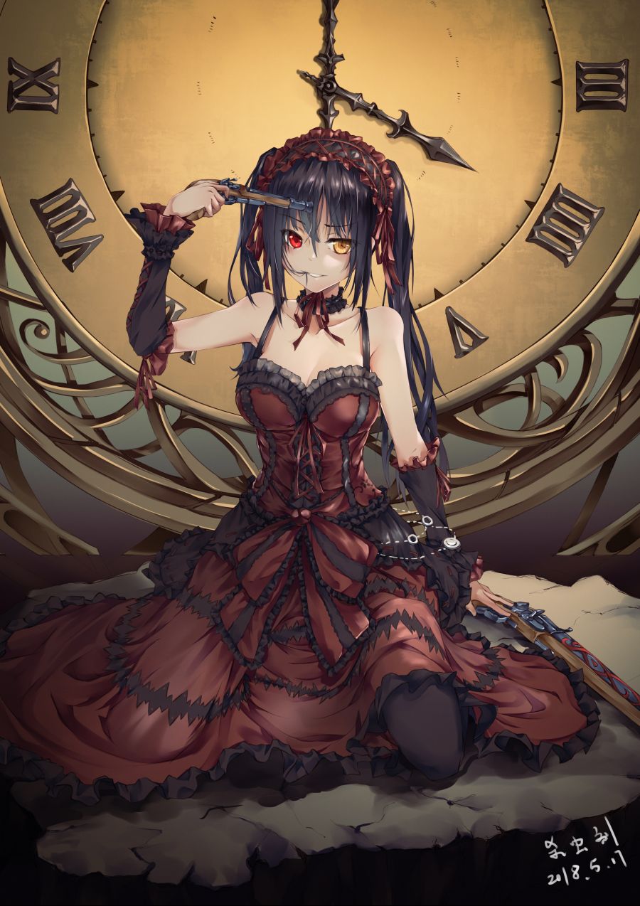 yande.re 567685 bad_old_driver cleavage date_a_live dress gothic_lolita gun heterochromia lolita_fashion pantyhose tokisaki_kurumi.jpg