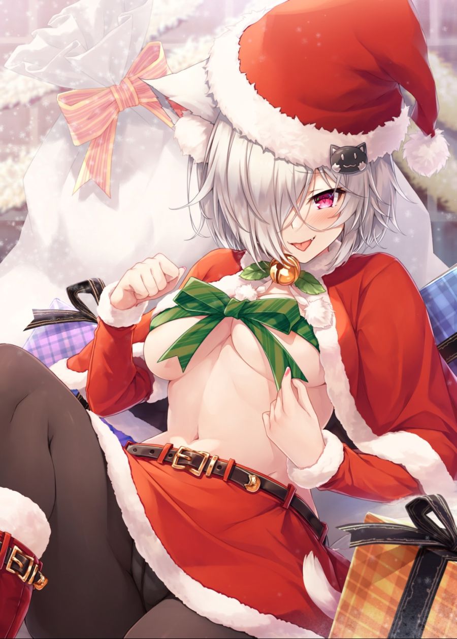 yande.re 718901 sample animal_ears cameltoe christmas hasumi_(hasubatake39) nekomimi no_bra pantsu pantyhose skirt_lift tail.jpg