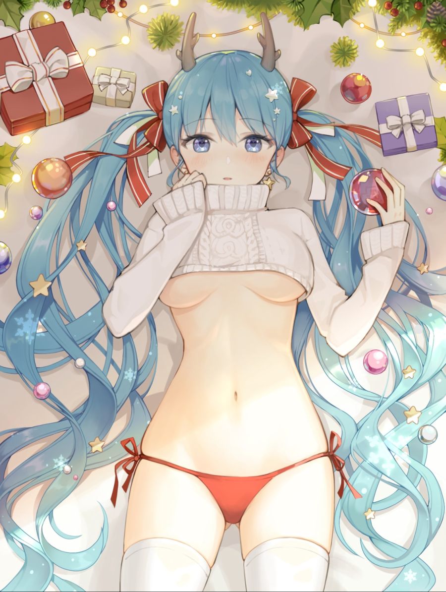 yande.re 719104 sample applebanny christmas hatsune_miku horns no_bra pantsu string_panties sweater thighhighs underboob vocaloid.jpg