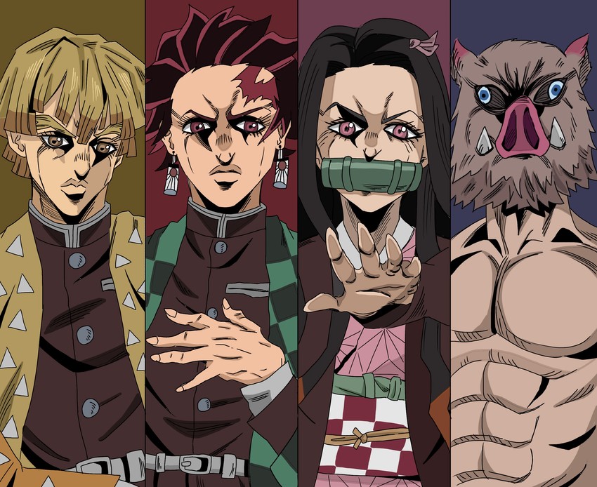 __kamado_nezuko_kamado_tanjirou_agatsuma_zenitsu_and_hashibira_inosuke_jojo_no_kimyou_na_bouken_and_1_more_drawn_by_tomo_torauto_saamon__sample-e8ddda39d091272b055a7e71fe23dc32.jpg