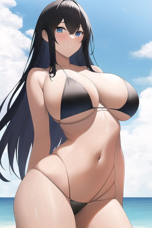 blue eyes, large breasts, black hair, thong bikini, s-4166872520.png